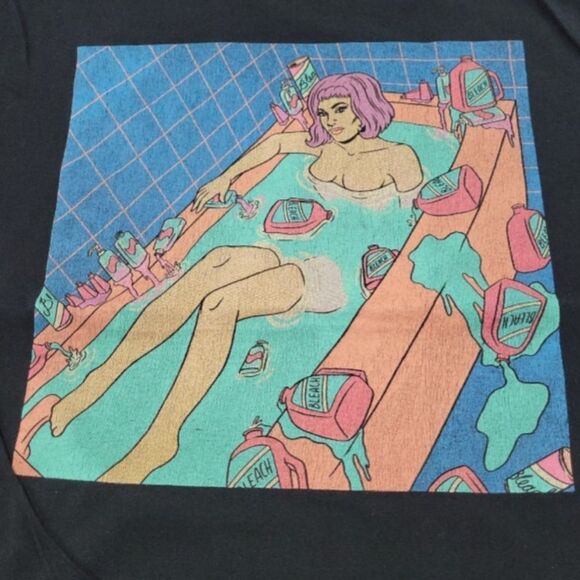 Threadless Shirt Size Medium Bleach Bath Graphic Tee Graphic Print T-Shirt Black - Picture 4 of 6